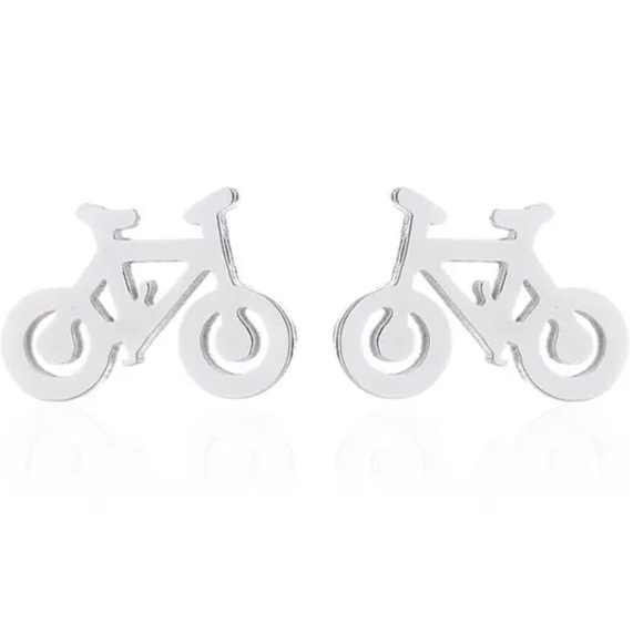 BIKE SILVER Stainless Steel Stud Earrings with Gift Bag - Picture 2 of 6